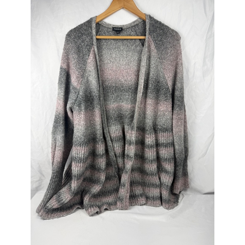 Torrid Grey Pink Ombre Space Dye Open Front Peplum Cardigan‎ Sweater Size 3X